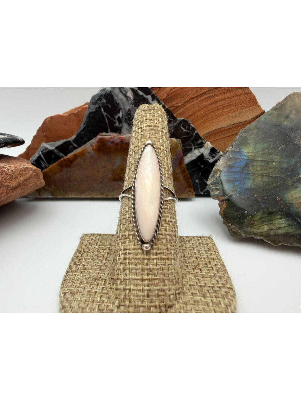Vintage Mother Of Pearl Shell Sterling Silver Ring Size 7
